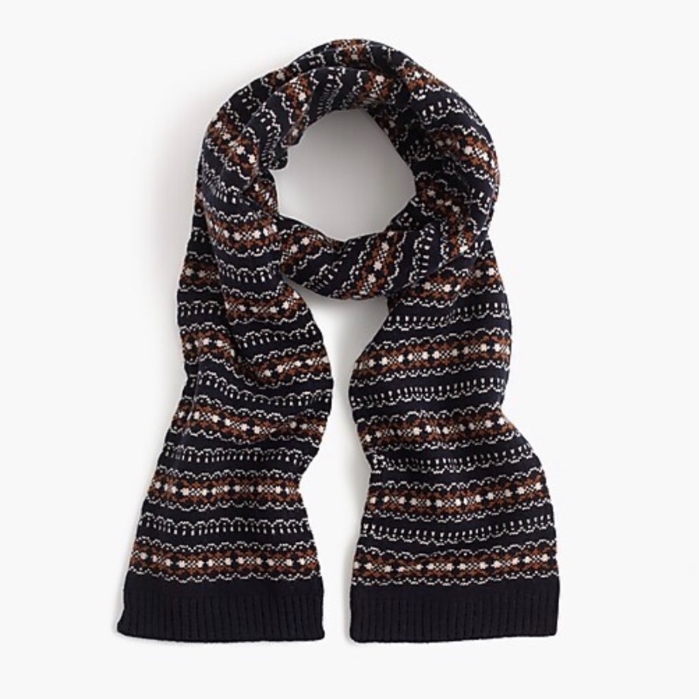 J. Crew Merino Wool fair Isle Scarf Navy Peach